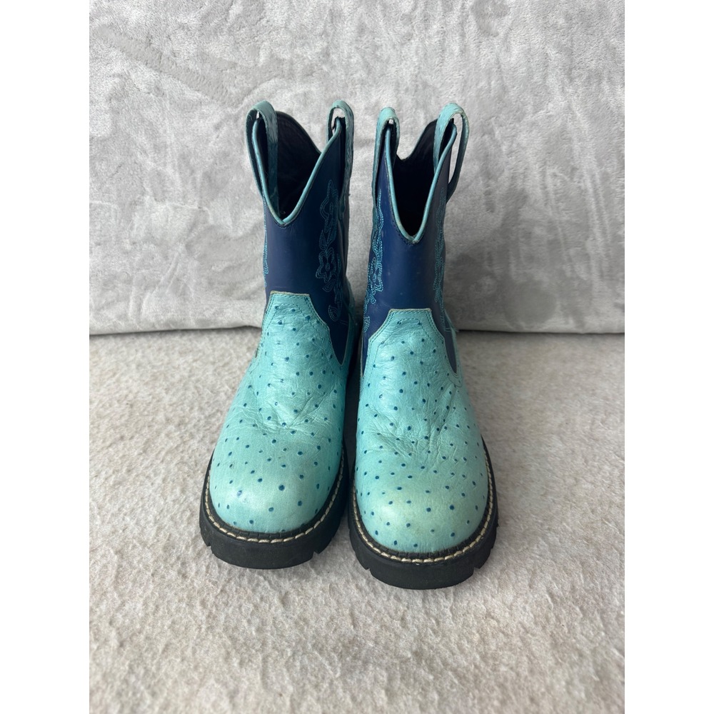 Roper Womens Western Boots Blue Faux Ostrich Floral Embroidered 9-21-530-187 8.5